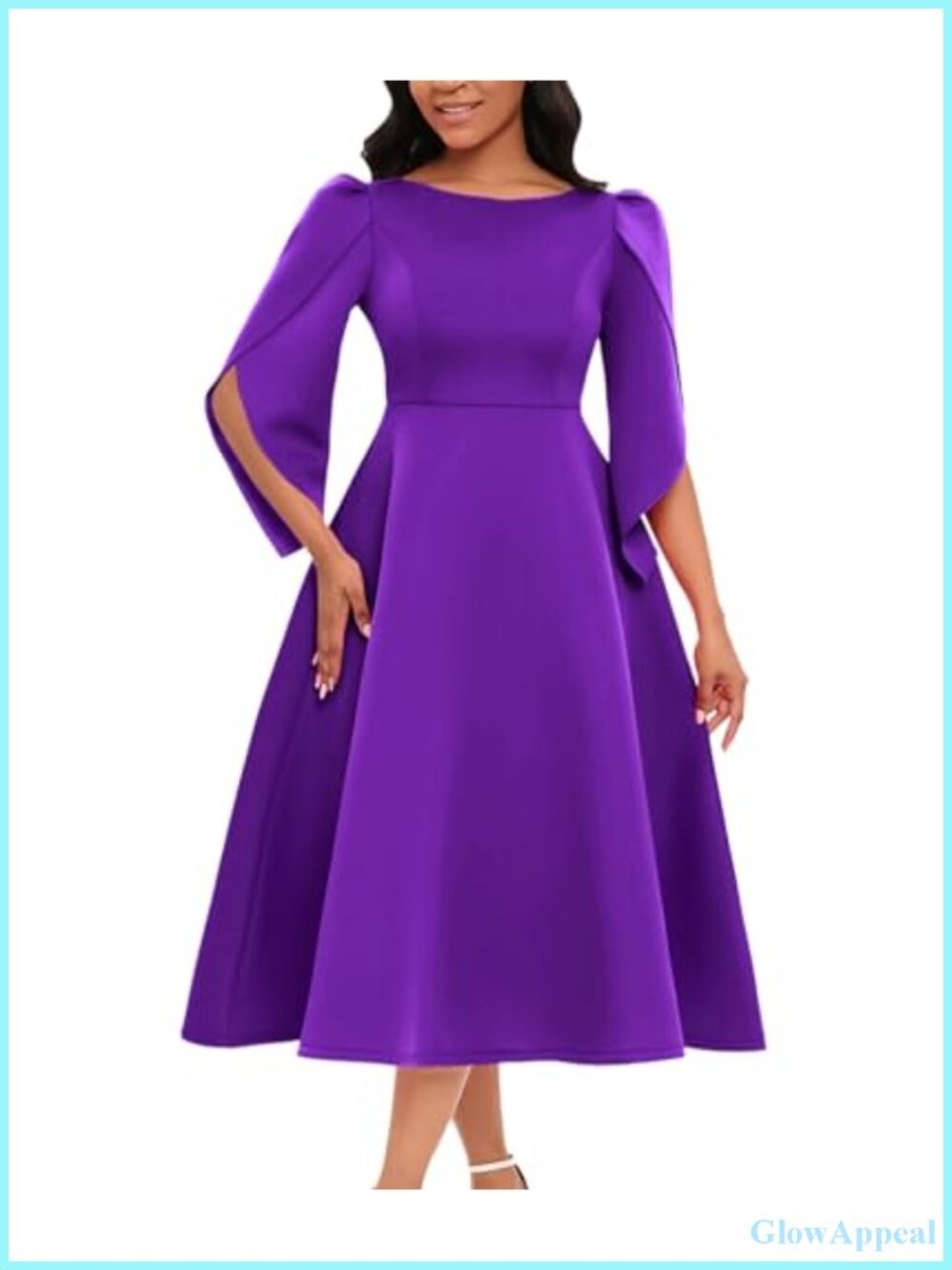 3/4 Sleeve A-Line Formal Cocktail Maxi Dress with Pleated Hem
